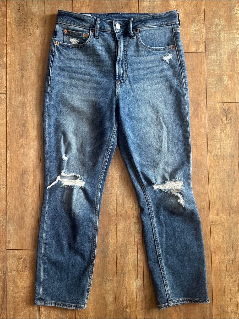 GAP Vintage Slim High Rise Distressed Medium Wash Stretch Jeans Size 28/6 Petite